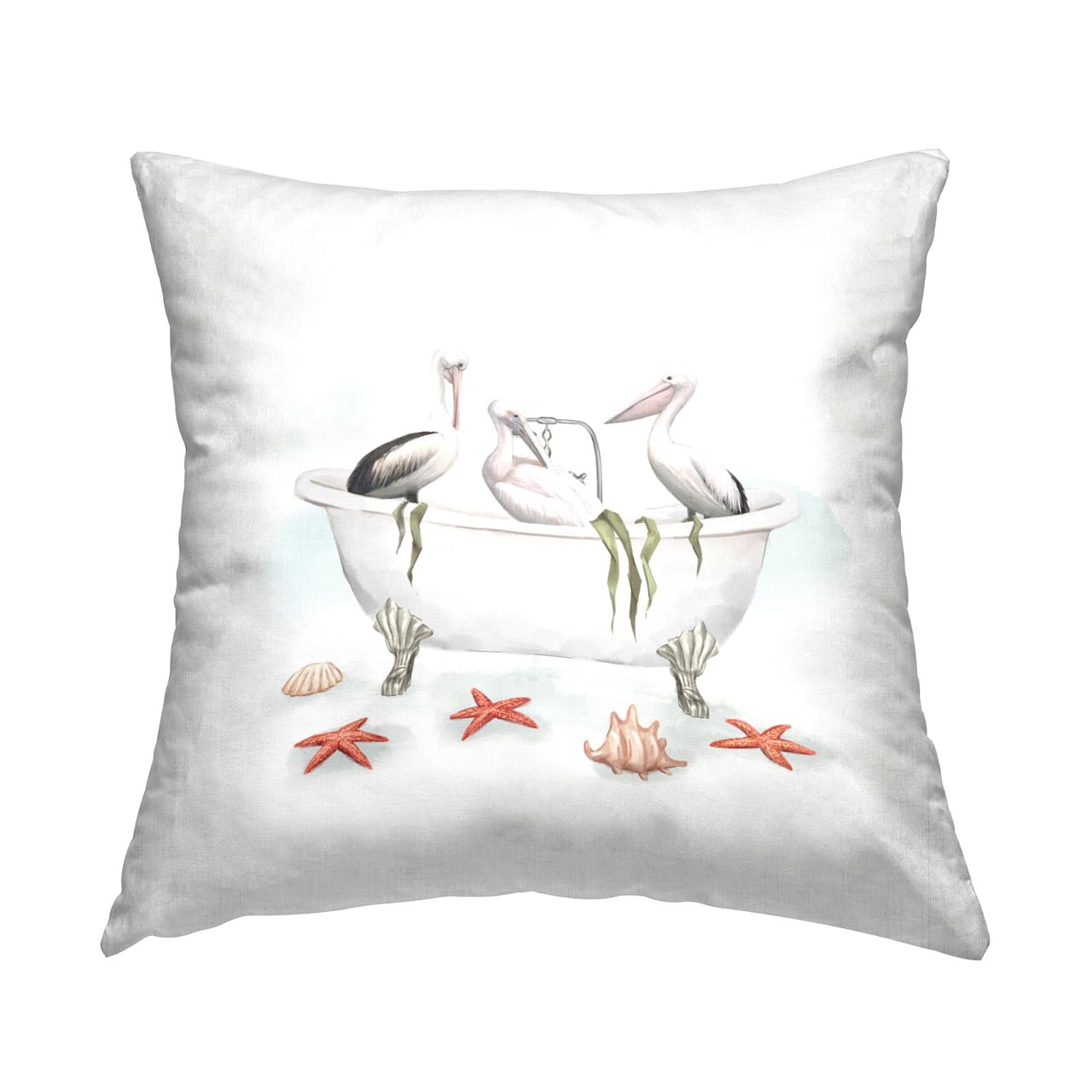 Stupell Industries White Pelican Birds Vintage Bathtub Nautical Shells Throw Pillow, 18" x 18"